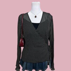 vintage 90s black and white polka dot quirky downtown it girl SHEER silk wrap to